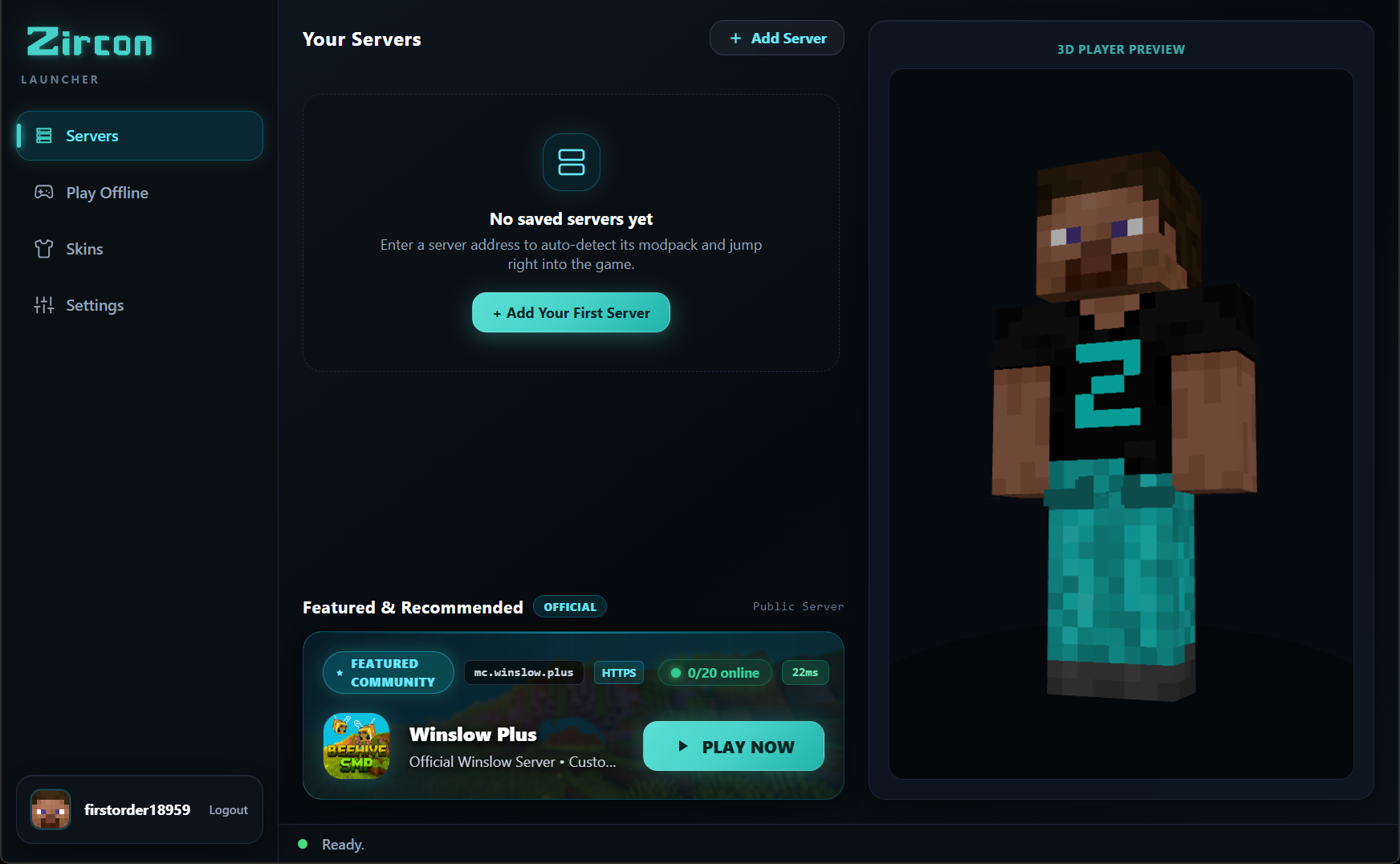 Zircon Launcher Main Screen