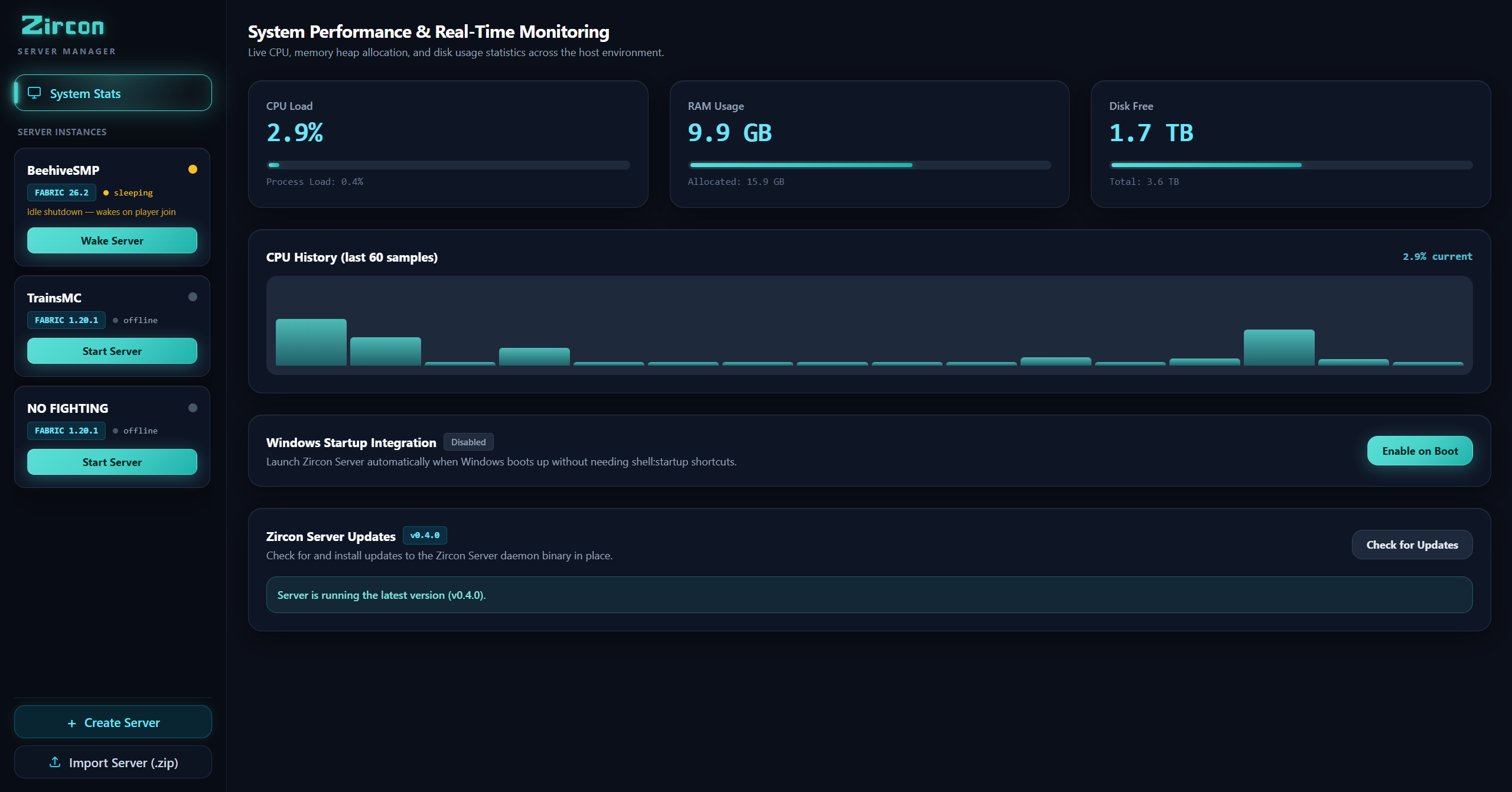 Zircon Server Performance Stats
